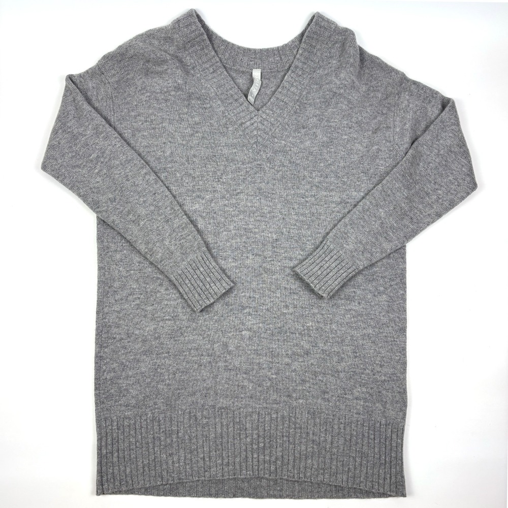 Athleta Vital V Neck Tunic Sweater Womens Sz S Gray Cashmere Wool Blend Long